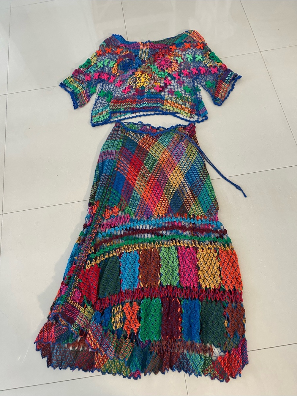Brazilian handmade Multicolor Crochet Two-Piece Dress Set cover up unique